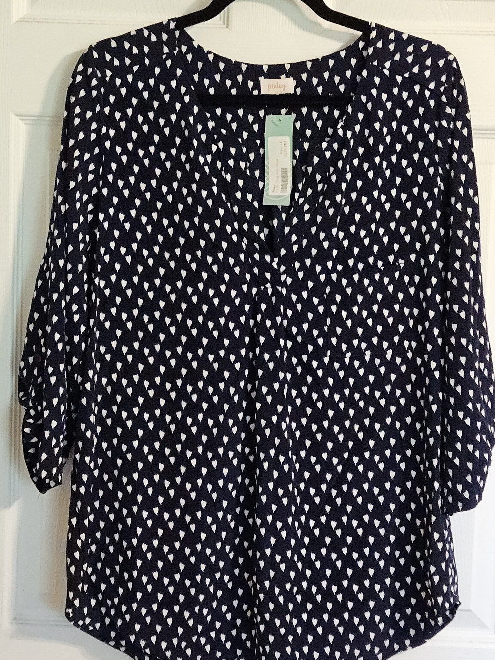 Pixley Navy Blouse with Cream Heart Print Flowers